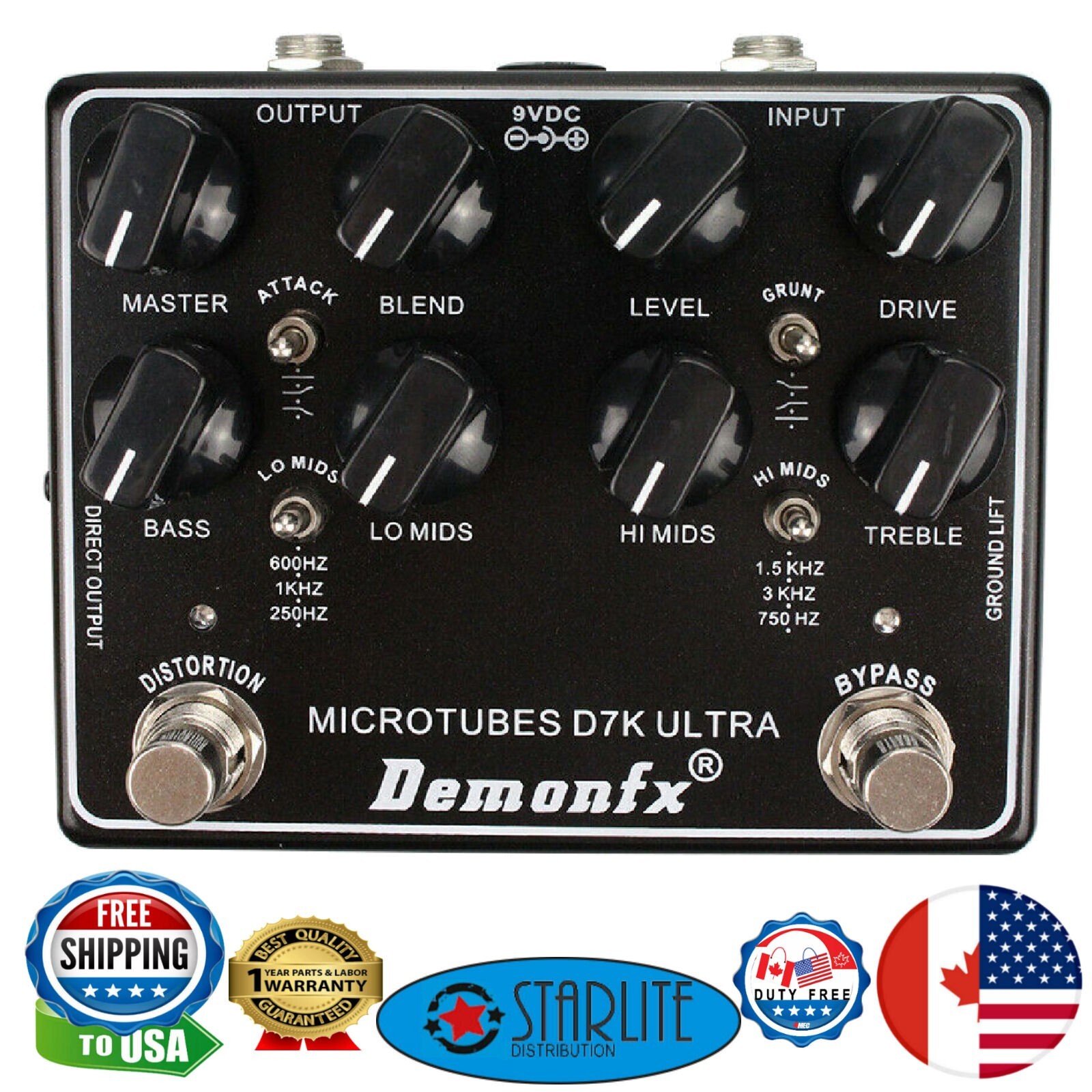 Demonfx Microtube D7K "Bass" Preamp Bass Guitar Pedal Works Great on 6 String CA