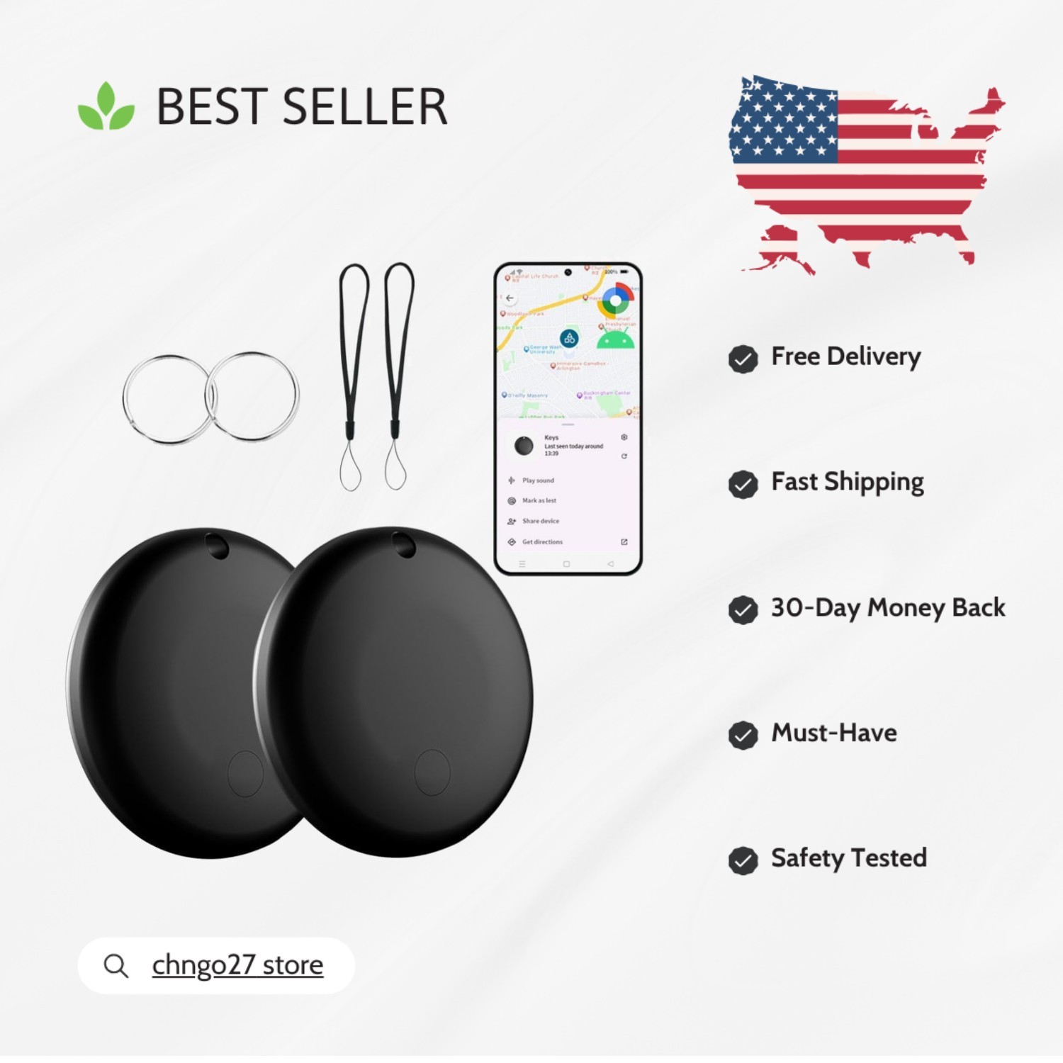 2-Pack Google Certified Bluetooth Tracker for Android - Effortless Item Recovery