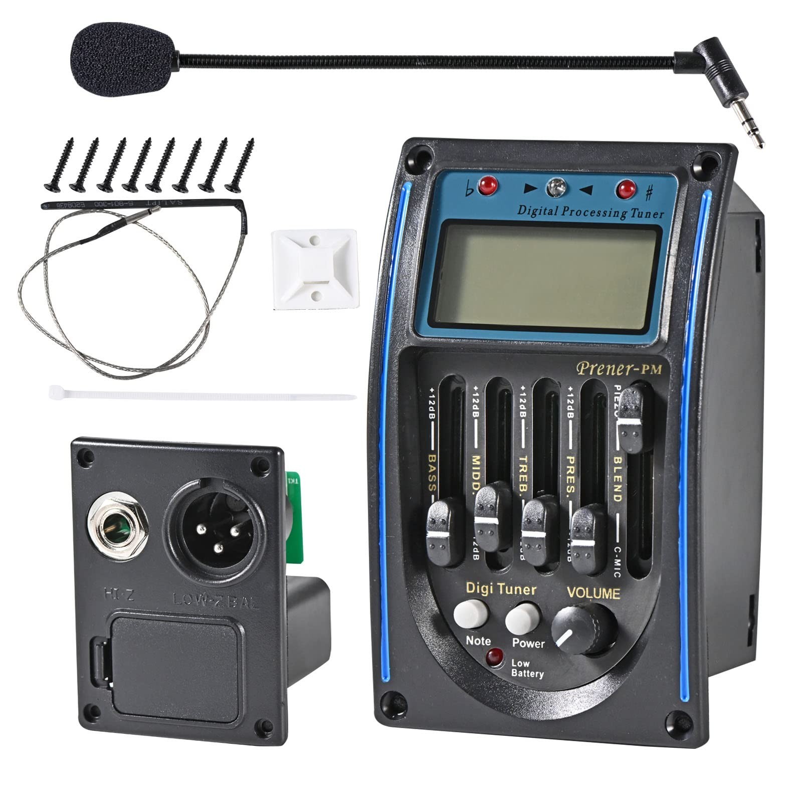Acoustic Guitar Pickup,5 Band EQ Equalizer Guitar Preamp Piezo Pickup Tuner w...