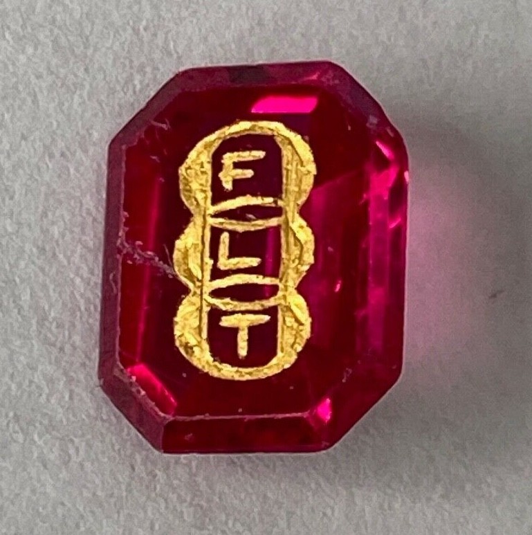 OCTAGONAL ODD FELLOWS RUBY STONE 10 X 8 GOLD ENCRUSTED FLT