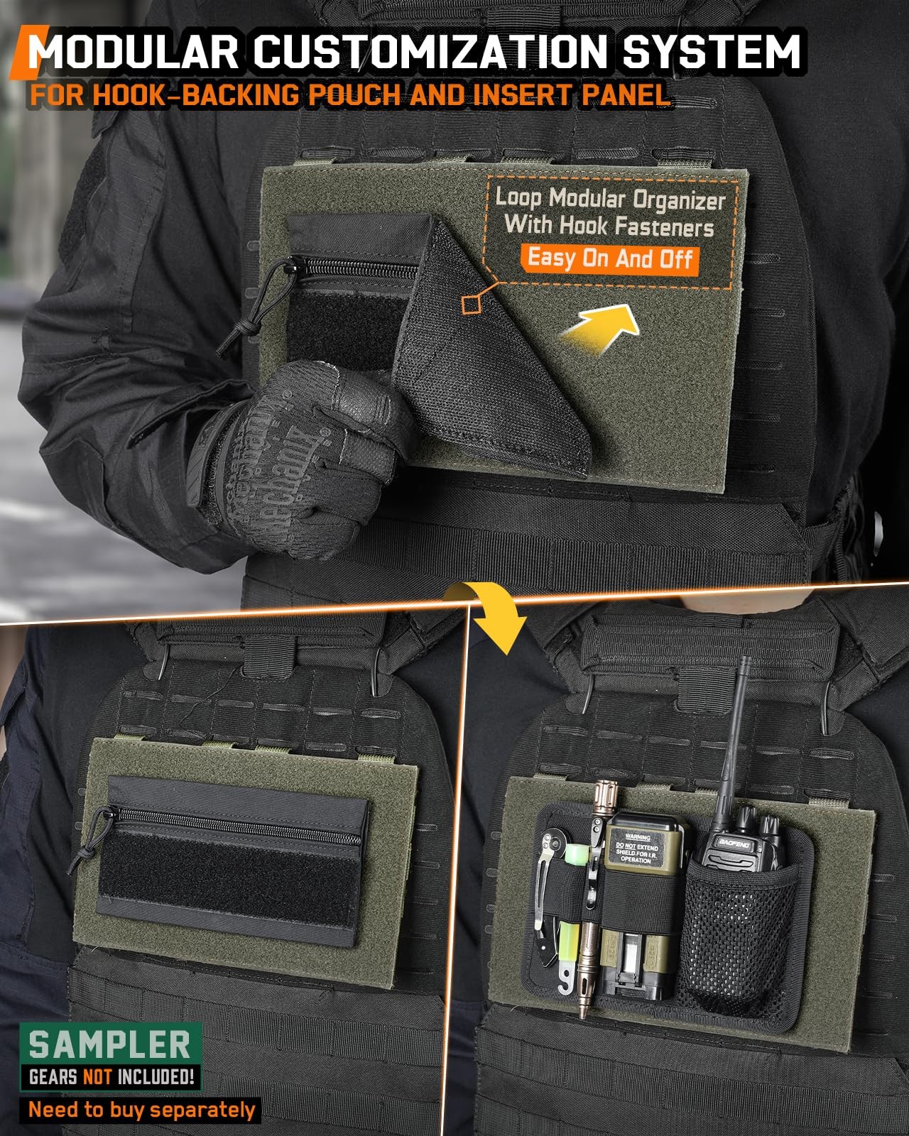 Pitozer Molle Hook&Loop Panel, Mounting Placard Platform for Hook-Backing Pou...