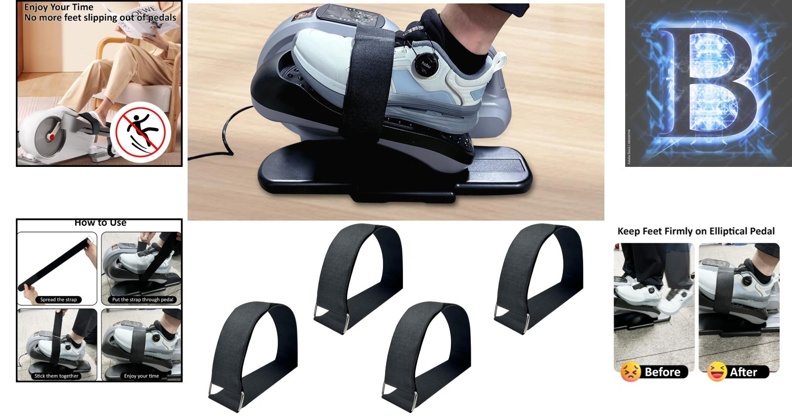 Secure & Adjustable 4 Pcs Pedal Straps for Under Desk Elliptical Exercisers