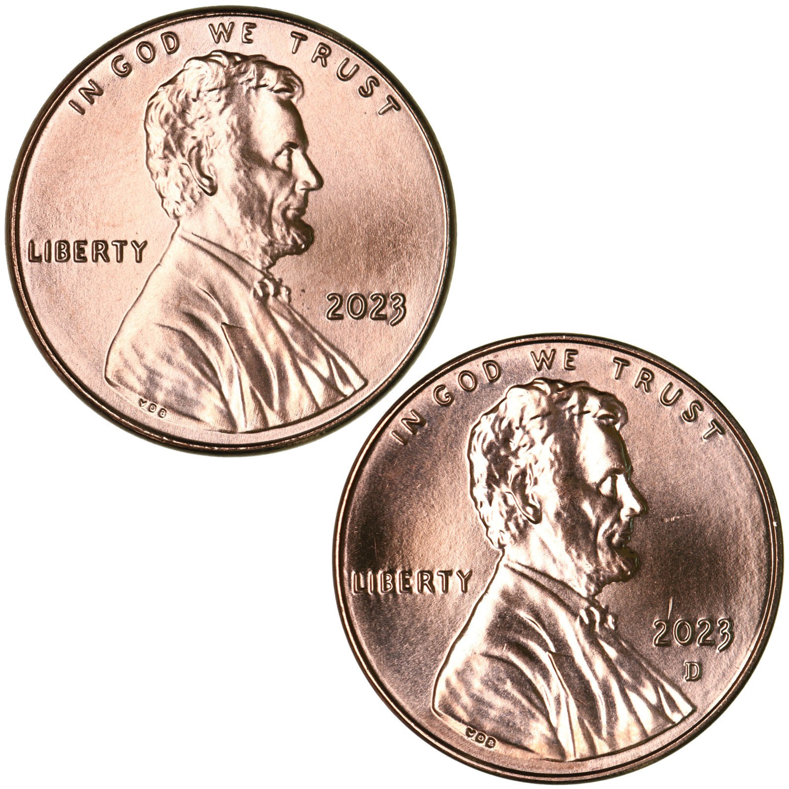 2023 P D Lincoln Shield Cent Brilliant Uncirculated 2 Coin Year Set