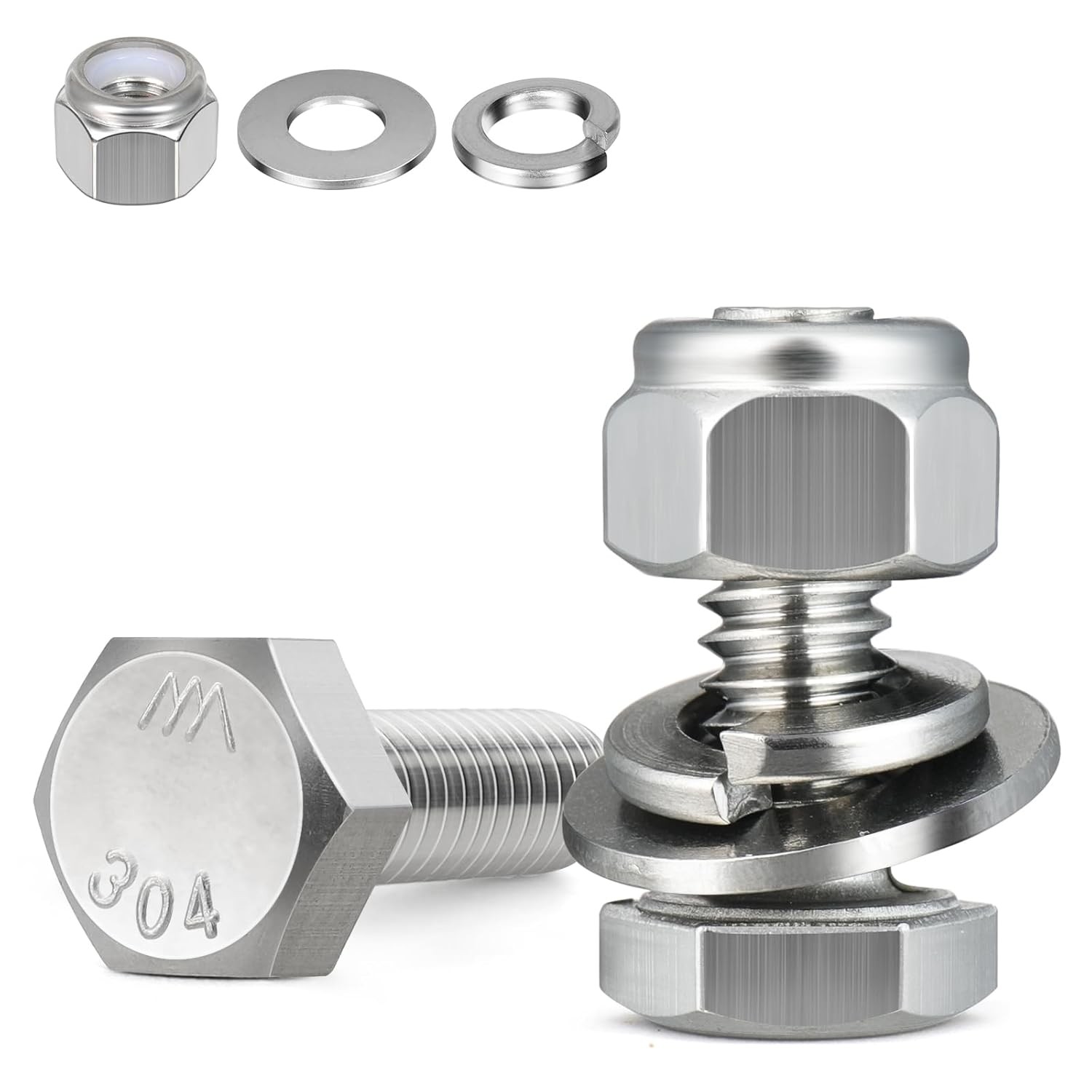 12 Sets 1/4-20 x 1/2 in Hex Head Bolts Nuts Washers Stainless Steel 304 Fully Th