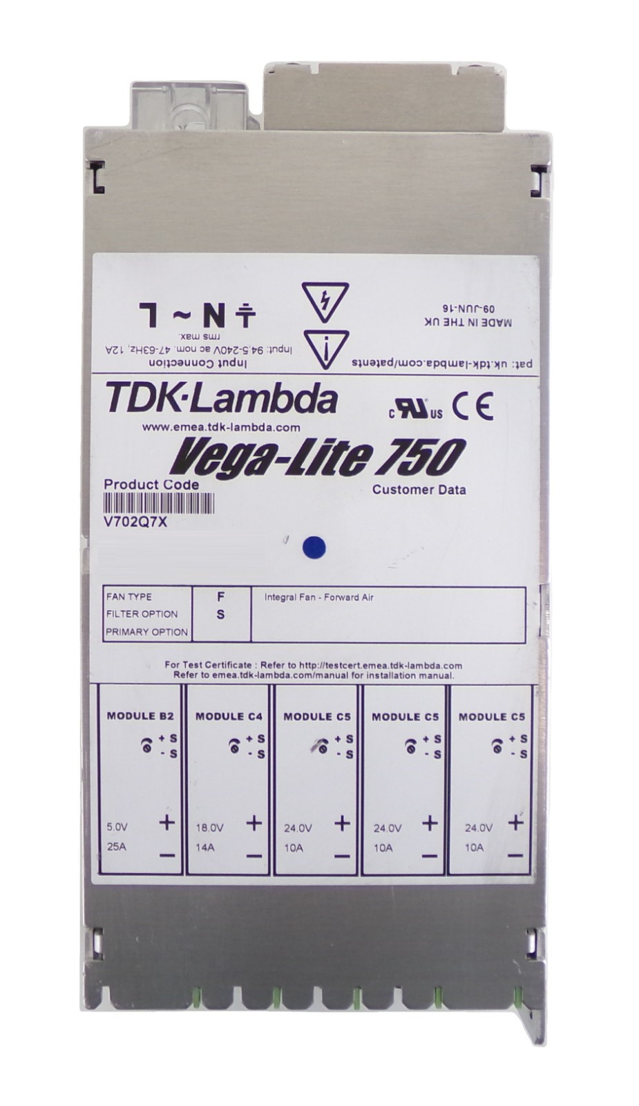 TDK-Lambda V702Q7X Modular Power Supply Vega-Lite 750 Working Surplus
