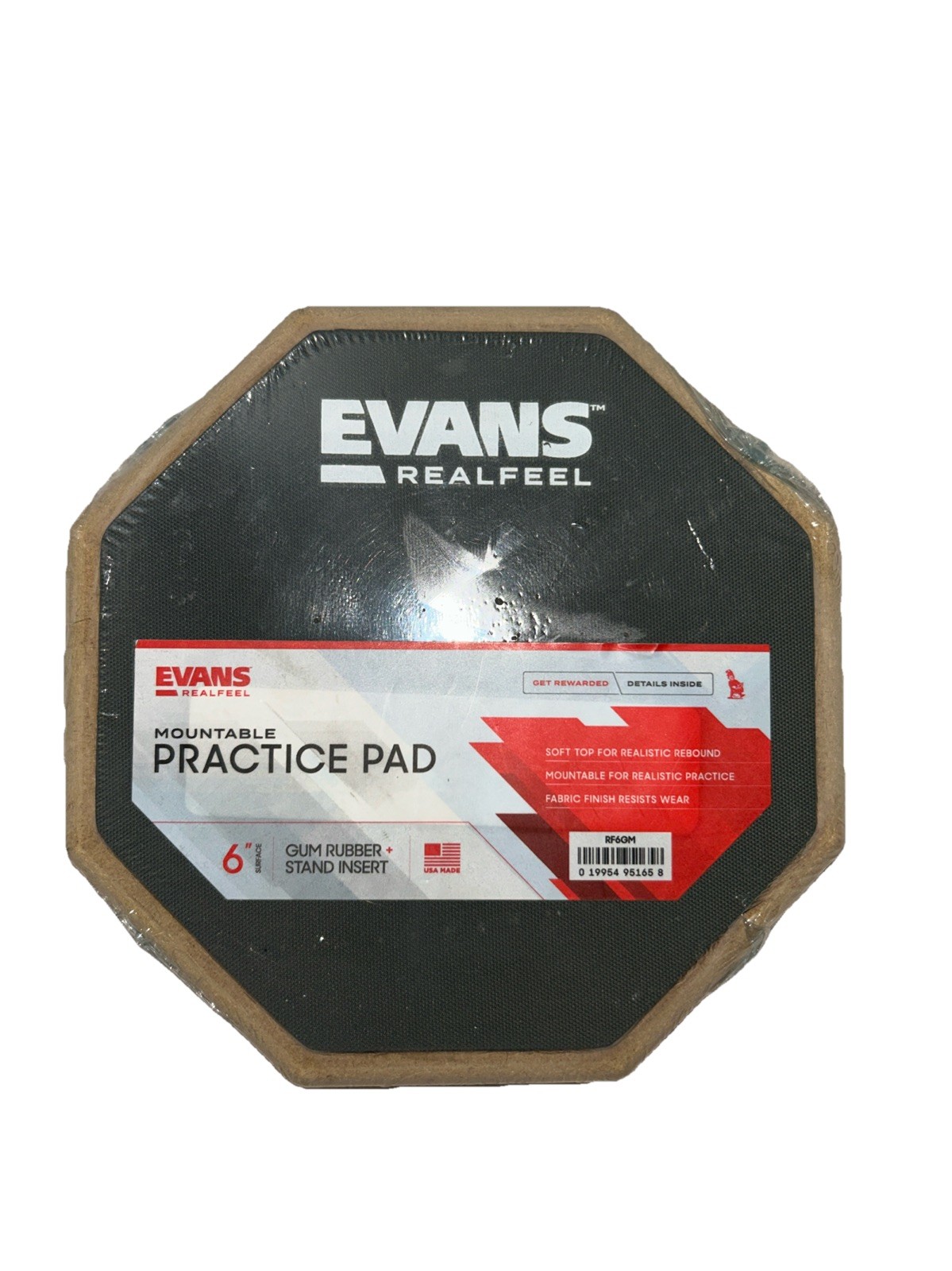 Evans RealFeel Mountable Practice Pad 6" Single Sided Gum Rubber+Stand Insert
