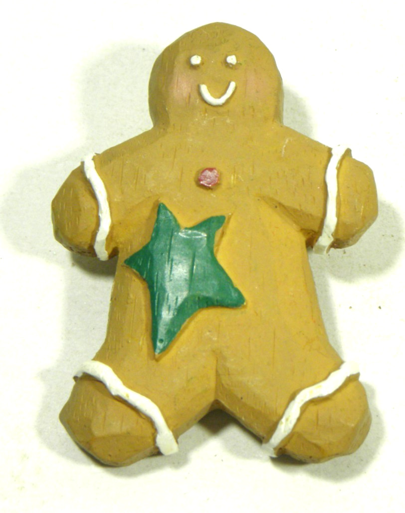 Vintage Gingerbread Man Brooch Pin Brown Green Star Christmas Holiday Resin