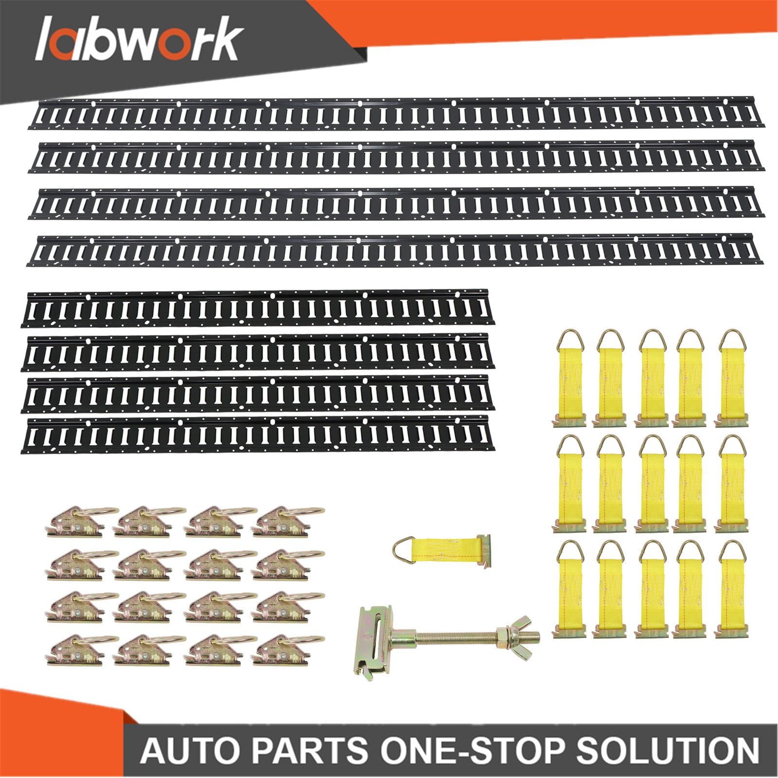 Labwork 4× 5' & 4× 8’ E Rails 16× O-Rings 16× D-Ring 1× Backup Tire Bracket