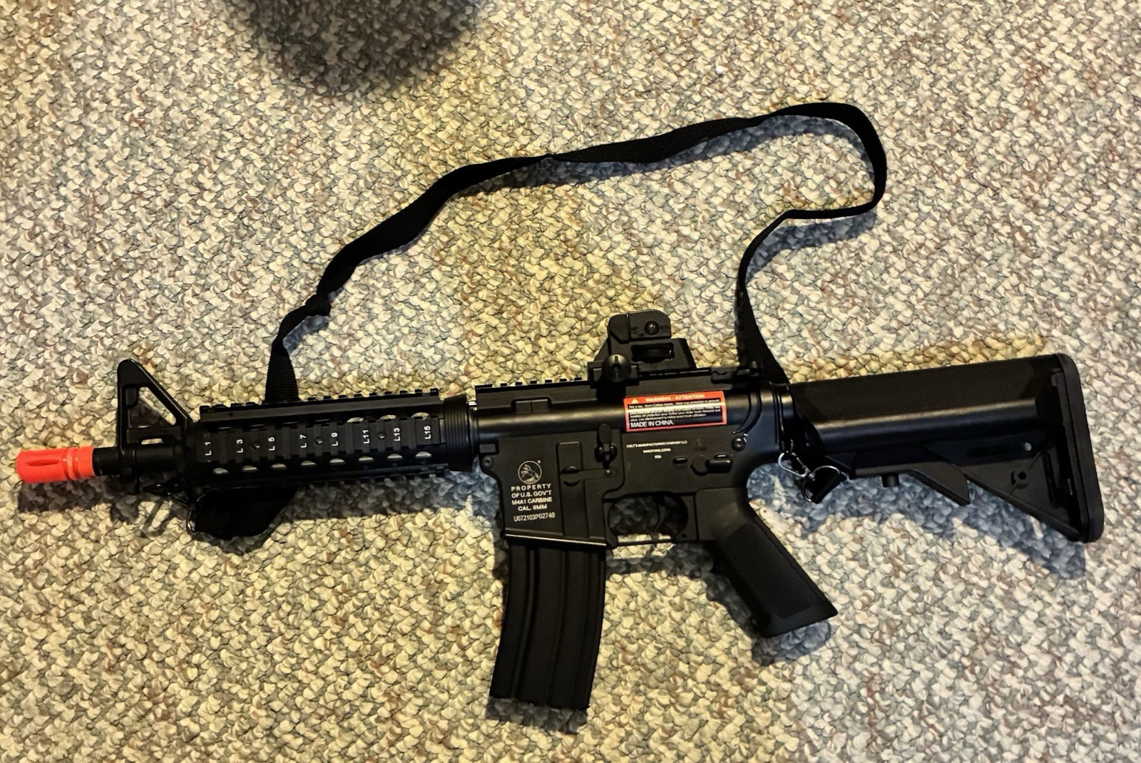 M4A1 Carbine 6mm Electric Airsoft Rifle, Magazine, Battery, Charger, Orange Tip
