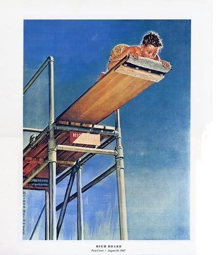 Norman Rockwell poster print: "HIGH DIVE"  Swimming Diving 11" x 15"