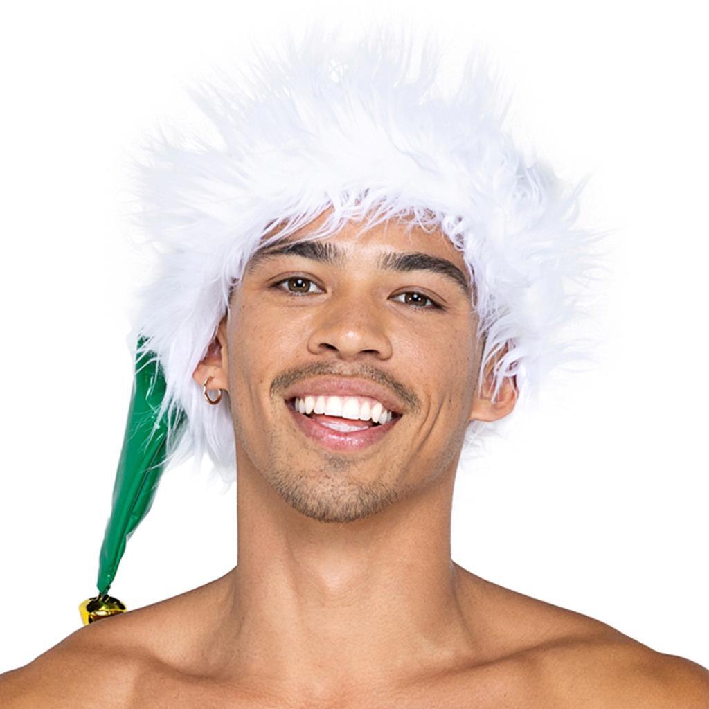Elf Hat Jingle Bell Vinyl Faux Fur Trim Christmas Holiday Costume Green LI578