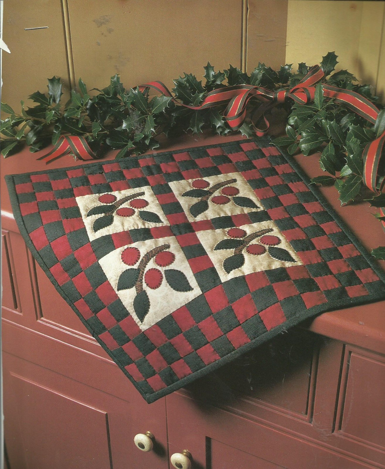 E0049  CHECKERBOARD CHERRIES TABLE TOPPER QUILT PATTERN/INSTRUCTIONS