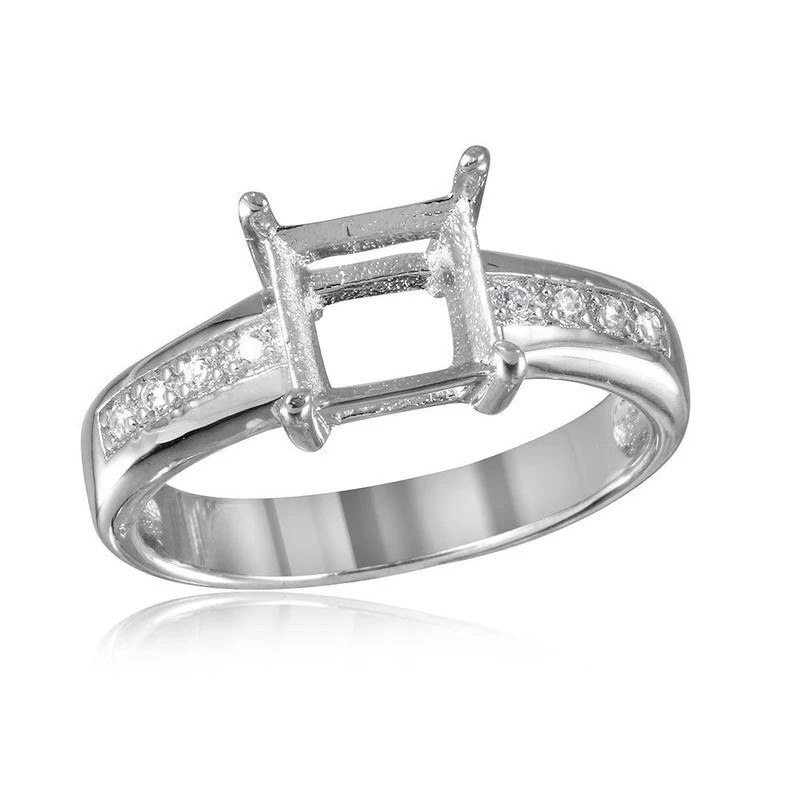 Semi Mount Square 7mm Ring Setting 925 Sterling Silver Side Natural Zircon Stone