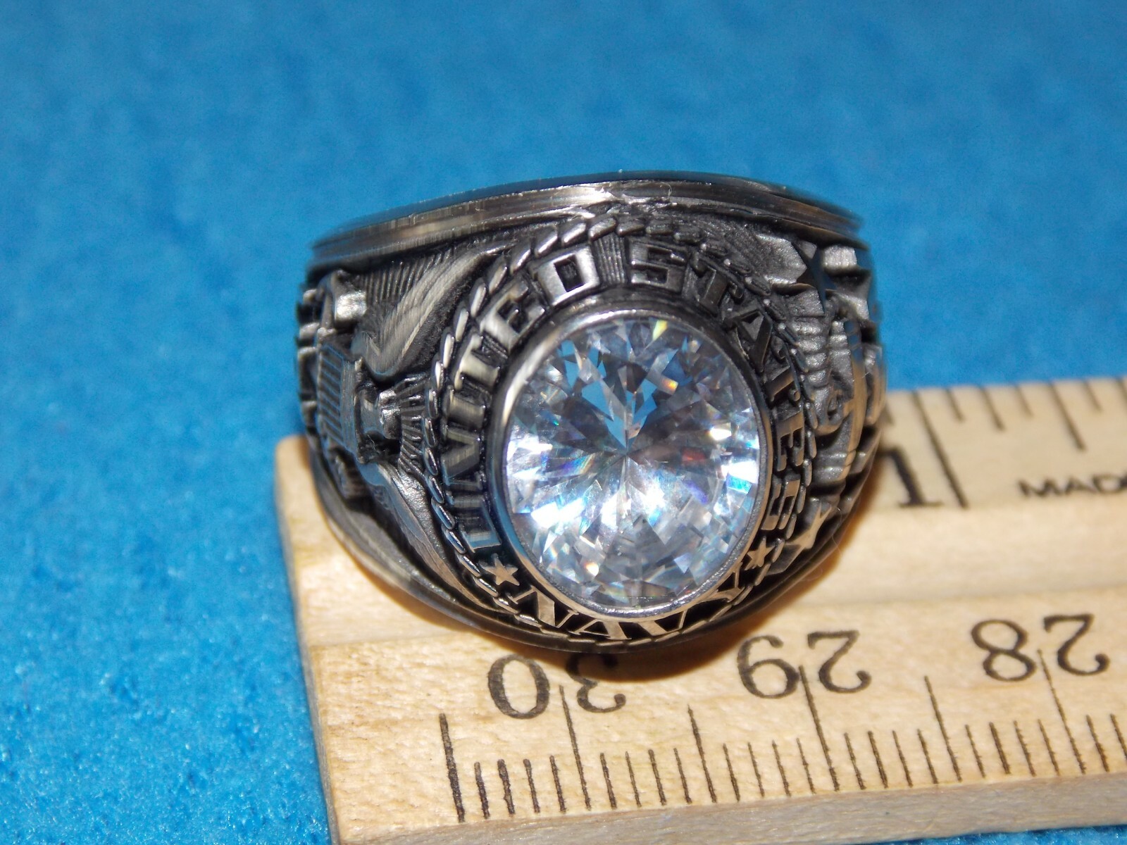 VINTAGE - U.S. NAVY MEN'S CLEAR Stone Ring Size 10.75 - NOS - ALPHA BRAND
