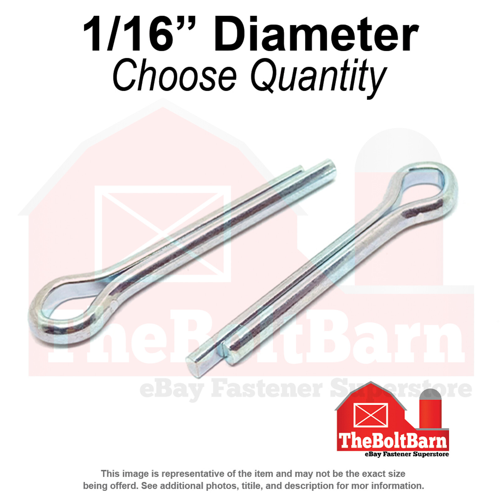 1/16" Steel Extended Prong Cotter Pin Zinc Clear (Choose Length & Quantity)