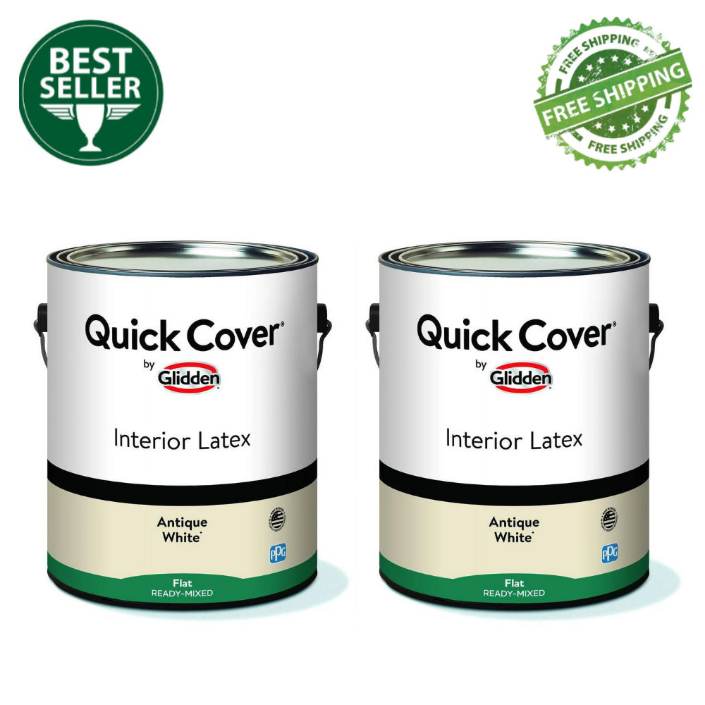 (2 Pack) Glidden Quick Cover Interior Latex Paint Flat, Antique White, 1 Gallon