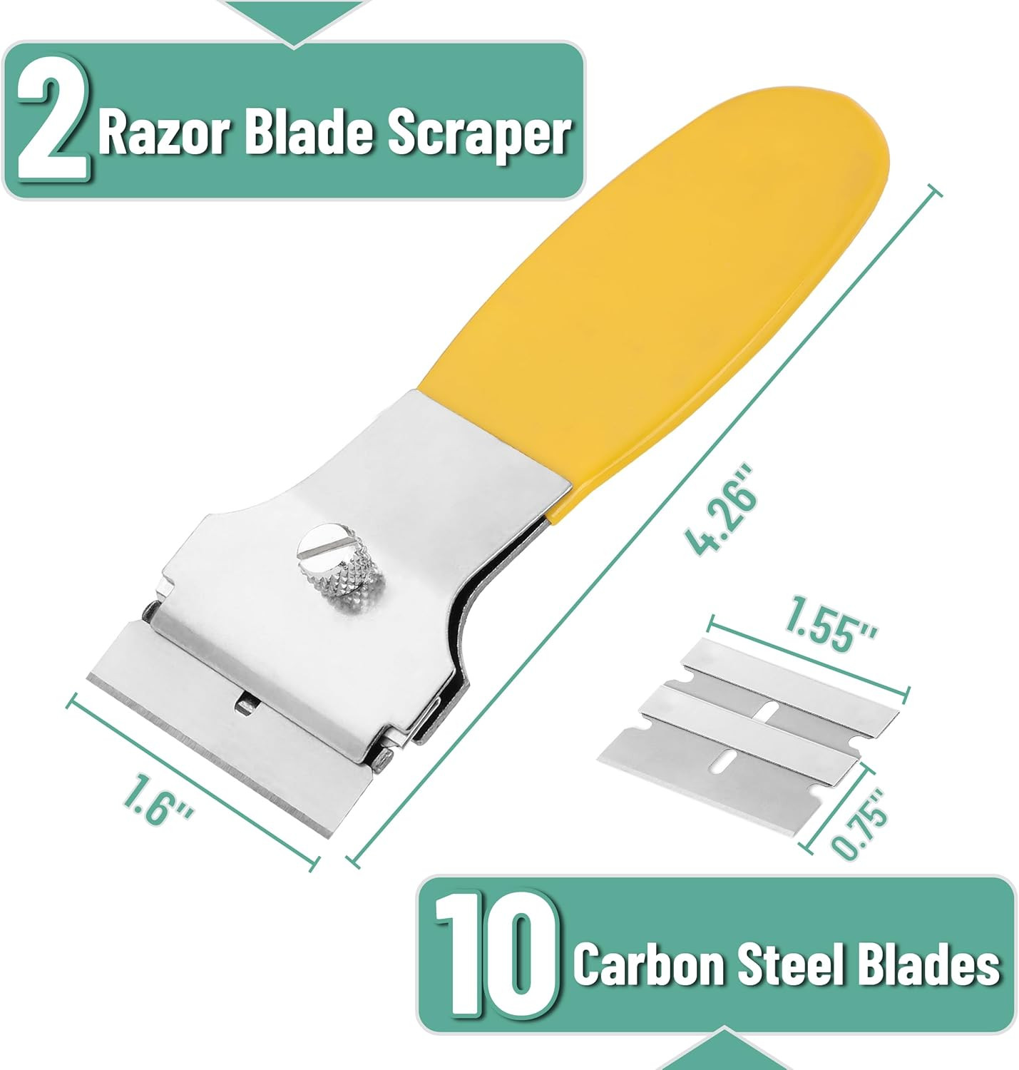 Bates- Razor Blade Scraper Set, 2 Pack,Yellow, Locking Razor Scraper Set with 10