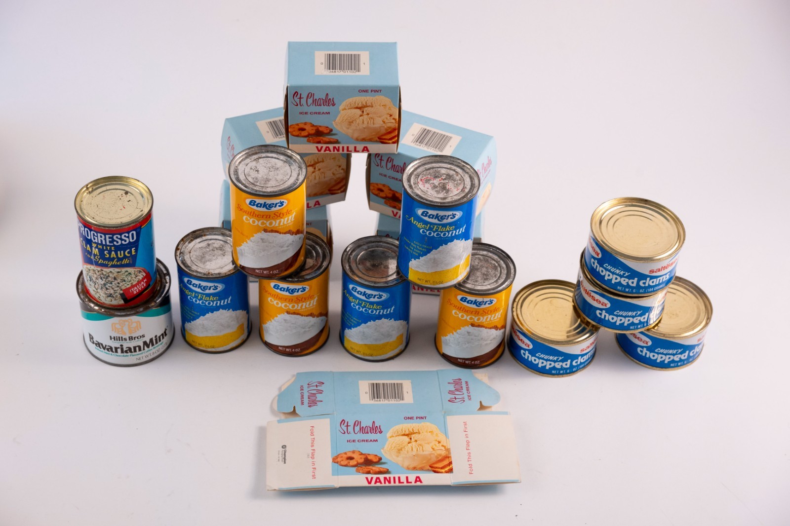 Lot of Vintage Cans and IceCream Boxes for Props-Sales Samples-Sealed Empty