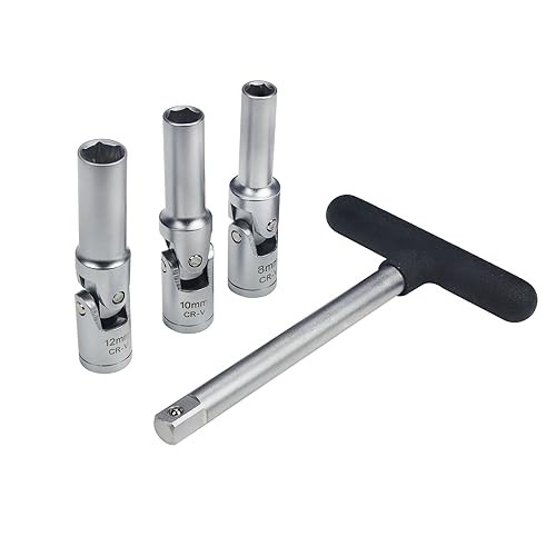 4 Piece Glow Plug Socket Set with 3/8" Dr T-Bar, Glow Plug Sizes (8mm, 10mm,