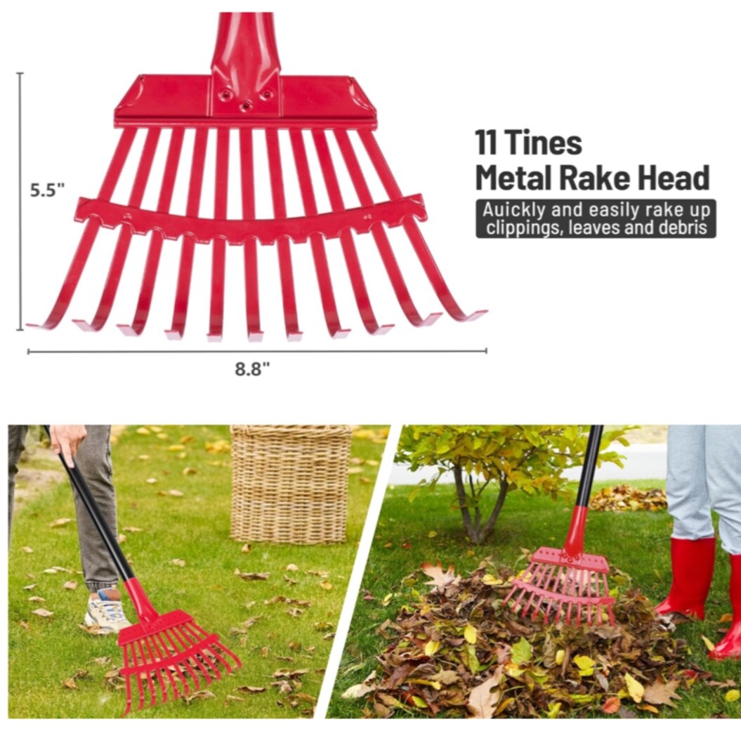 New Garden Leaf RAKE With ADJUSTABLE Steel HANDLE