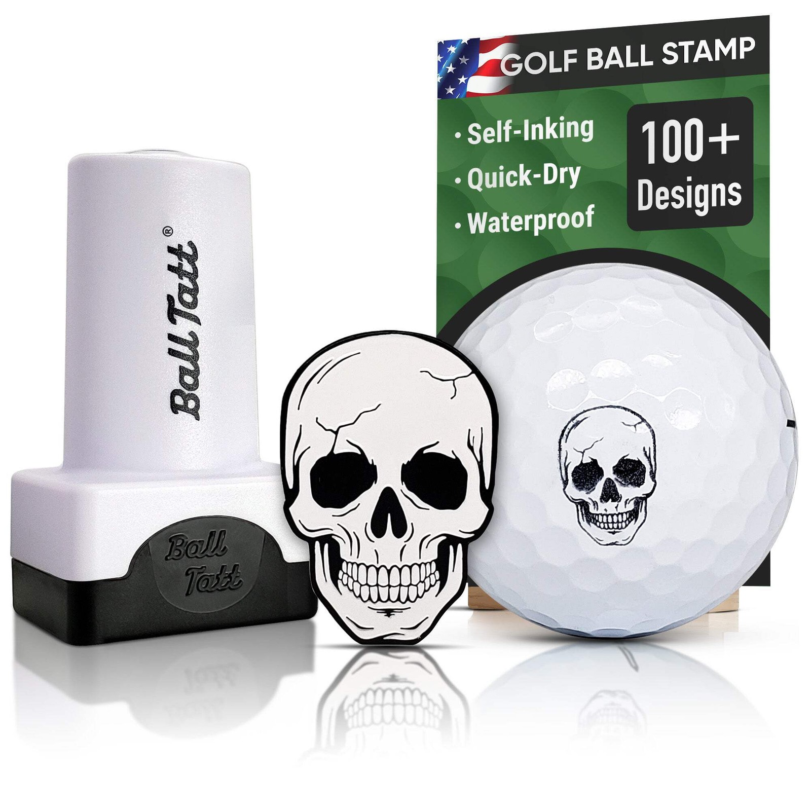 Ball Tatt - Skull Man Golf Ball Stamp Self-Inking with XL Metal Ball Marker