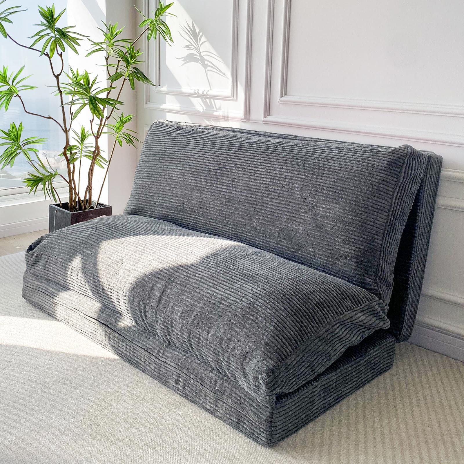 Folding Sofa Bed, Extra Thick and Long Floor Sofa Convertible Sleeper Chair w...