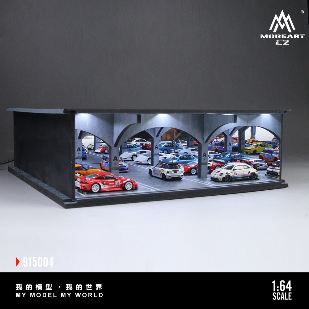 Diorama 1/64 Diecast Garage Model LED Underground Parking Lot Scene Display Case