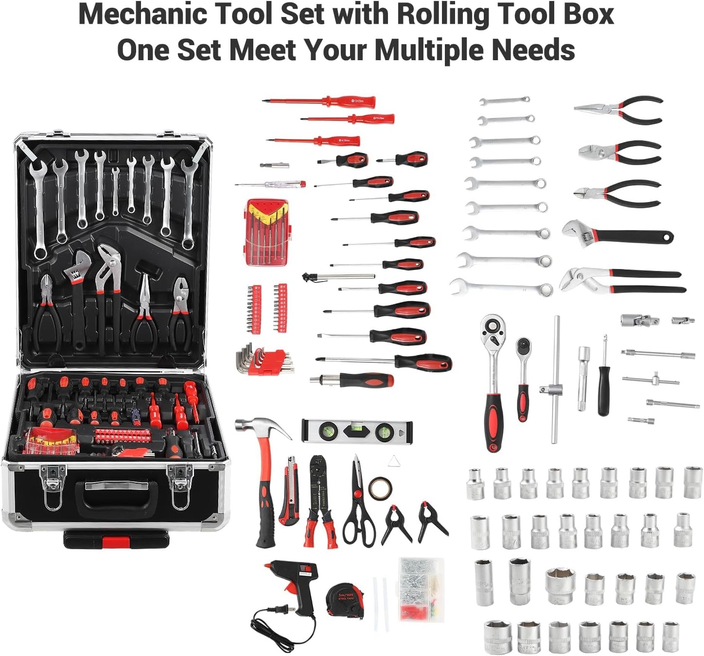 800 PCS Tool Set Mechanics Tool Kit Wrenches Socket Repair Tool Case w/wheels