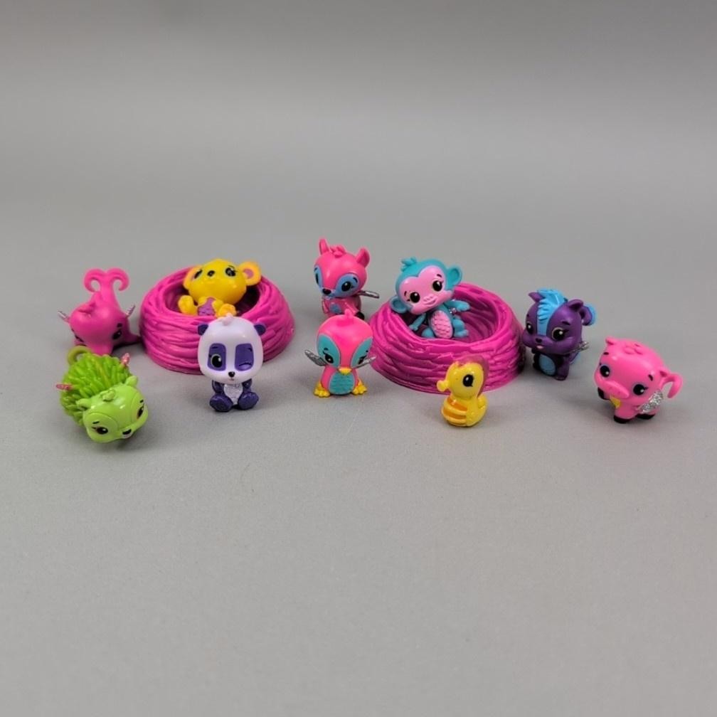 Spin Master Hatchimals Glitter Mini Figures Lot 10 With 2 Pink Nests Animals