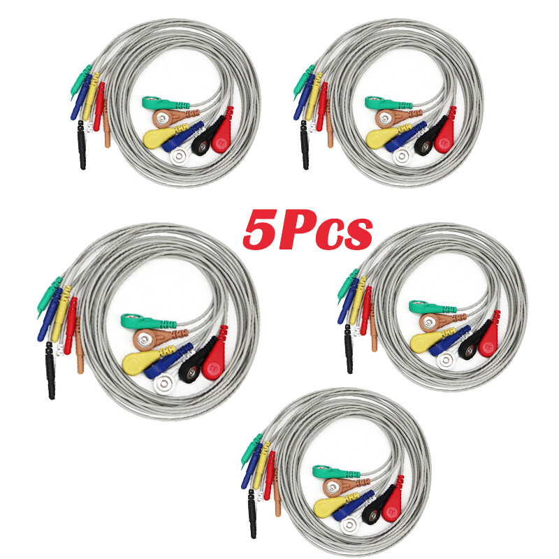 5Pcs 7 Lead ECG EKG Leadwire Snap Holter Recorder ECG Patient Monitor Cable 0.9m