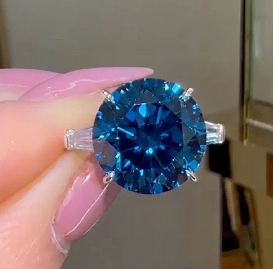 Huge 10 Ct Certified Cerulean Blue Diamond Ring, Tariffs FREE & Matching Studs