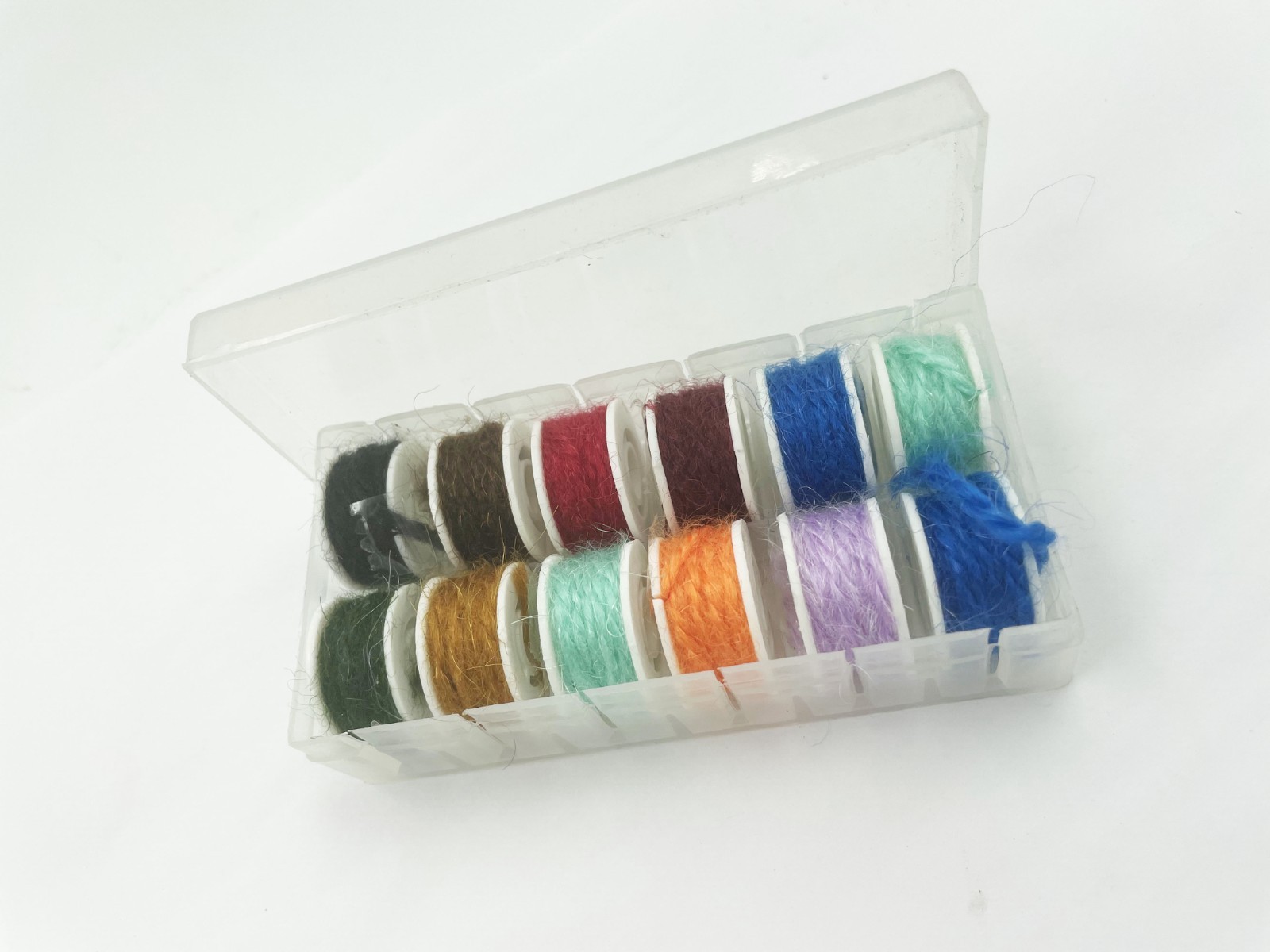 Wool Sparkle Dubbing Yarn on 12 Spools - Assorted Colors in Dispenser - MAT117