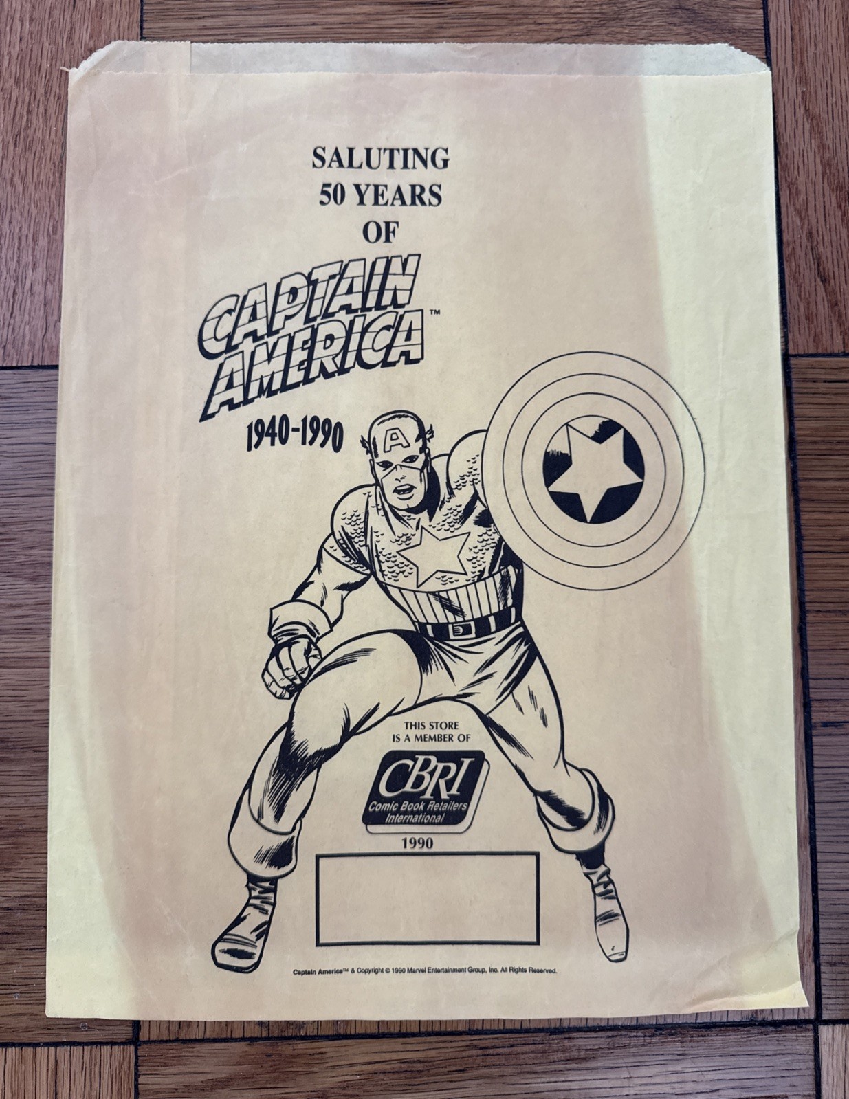 Vintage 1990 Marvel Comics Captain America Comic Book Paper Bag 13” X 10”