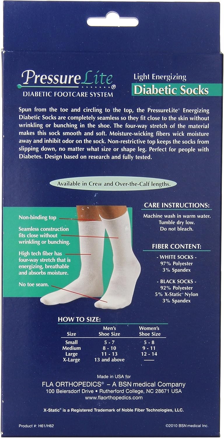 Activa Pressure Lite Light Energizing Diabetic Crew Socks, Black, Medium