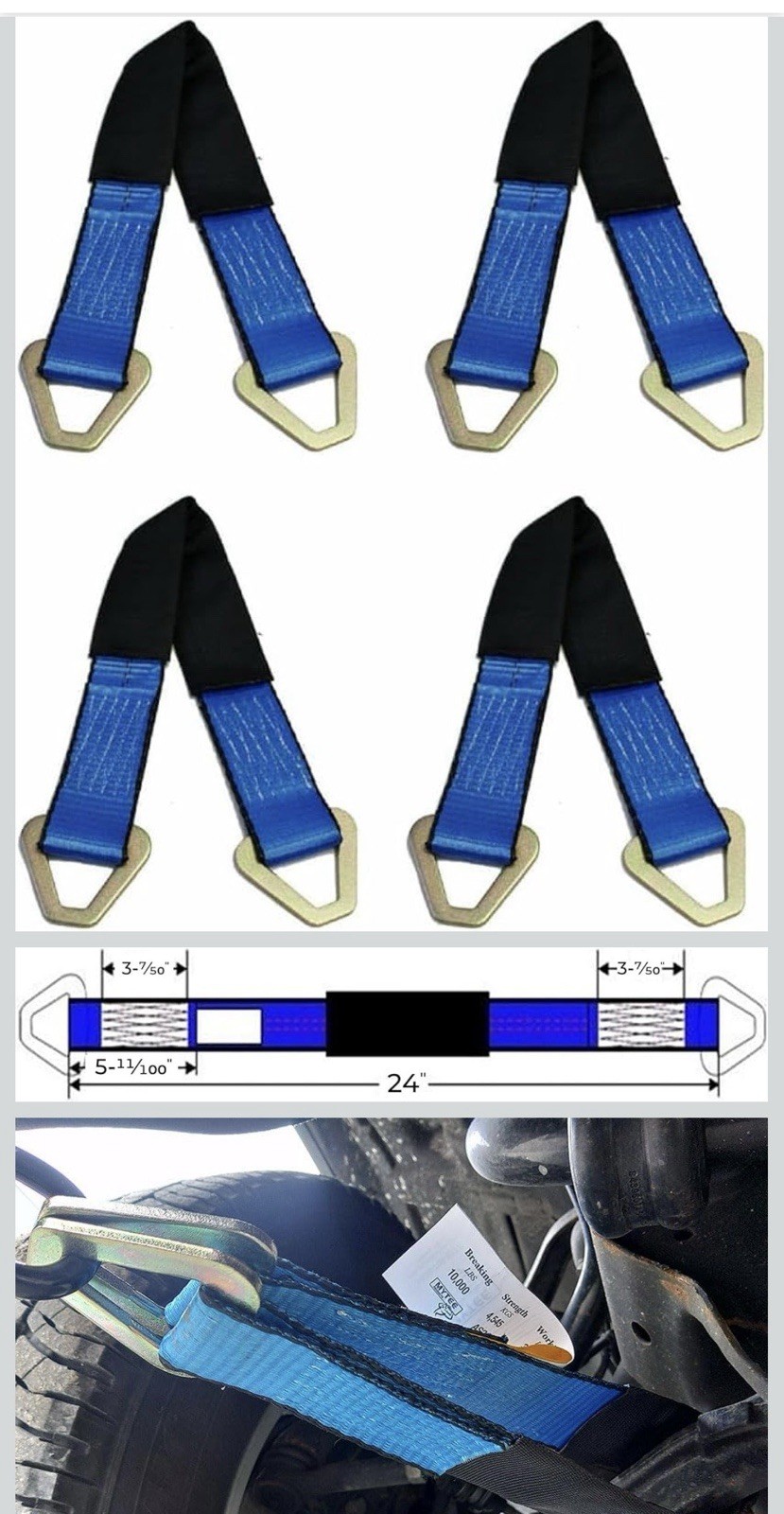 4 Axle Straps 24" Race Car Trailer Hauler Tow Truck ATV Tie Down Wheel Strap BL