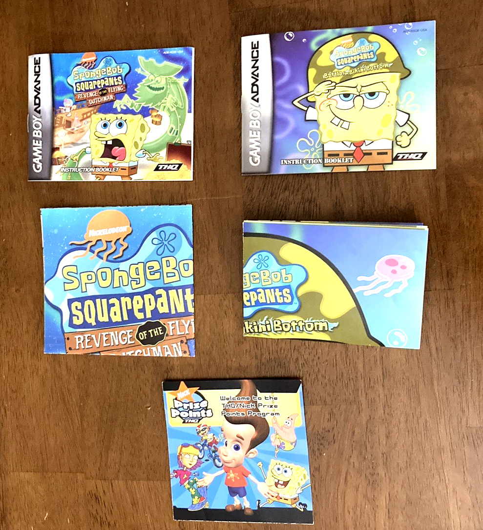 SET OF 5 SpongeBob Gameboy Advance Instruction Booklets Inserts Posters Points