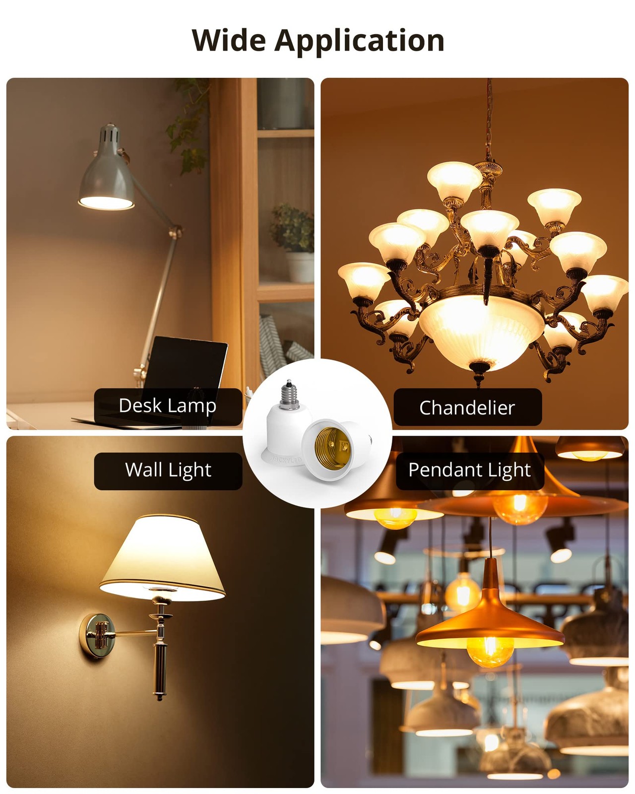 JACKYLED 5-Pack E12 to E26 Adapter, Chandelier Light Socket, 5 Pack, White