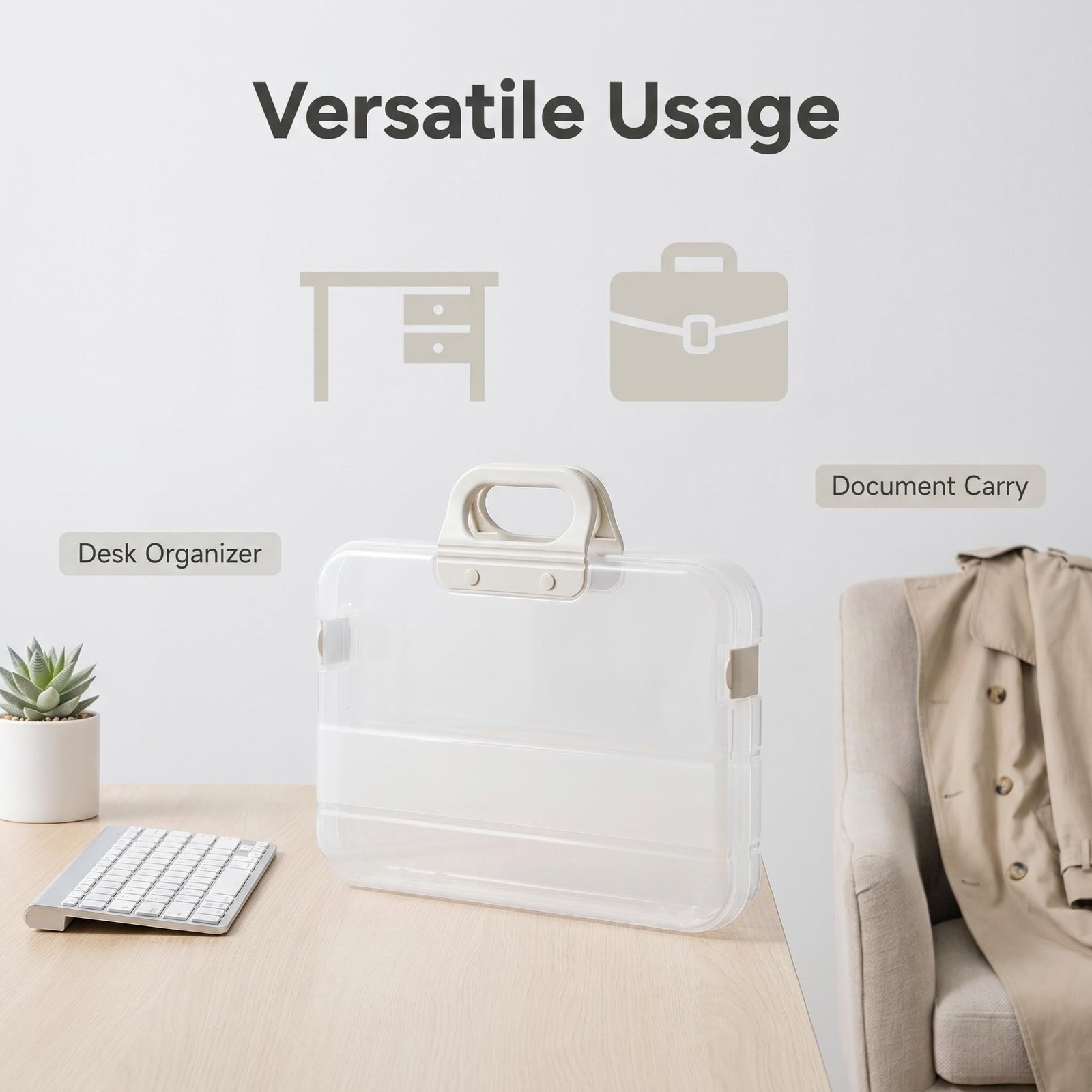 Transparent HardShell Folder A4 Plastic File Storage Box With Handle Clear