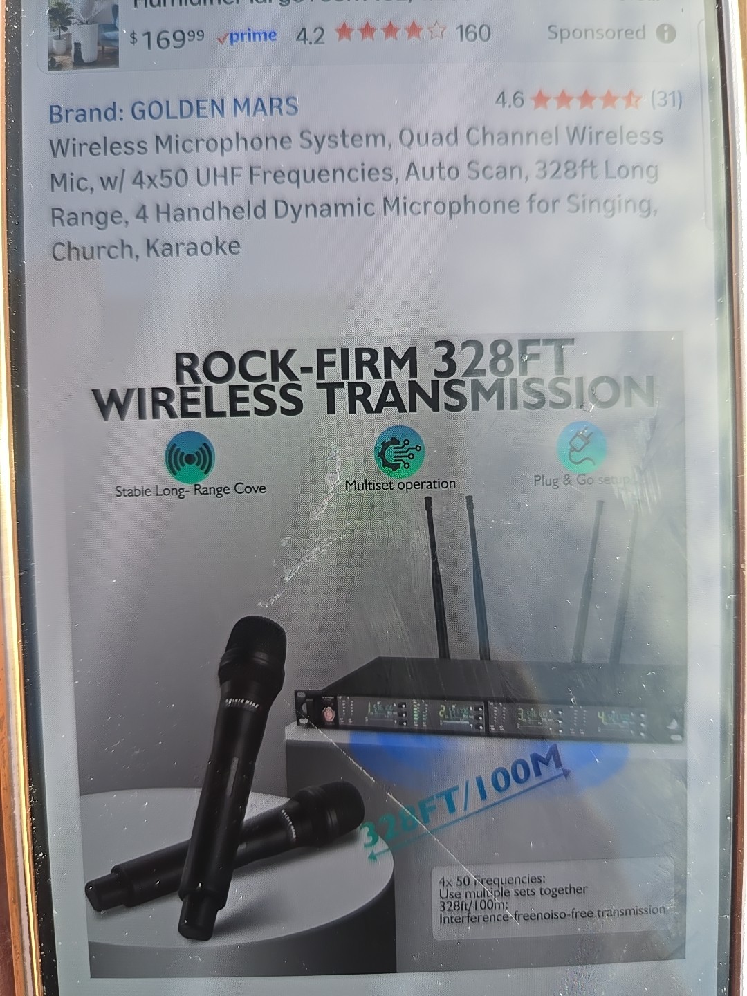 4 Wireless Microphone System, Quad Channel Wireless Mic, w/ 4x50 UHF Frequency