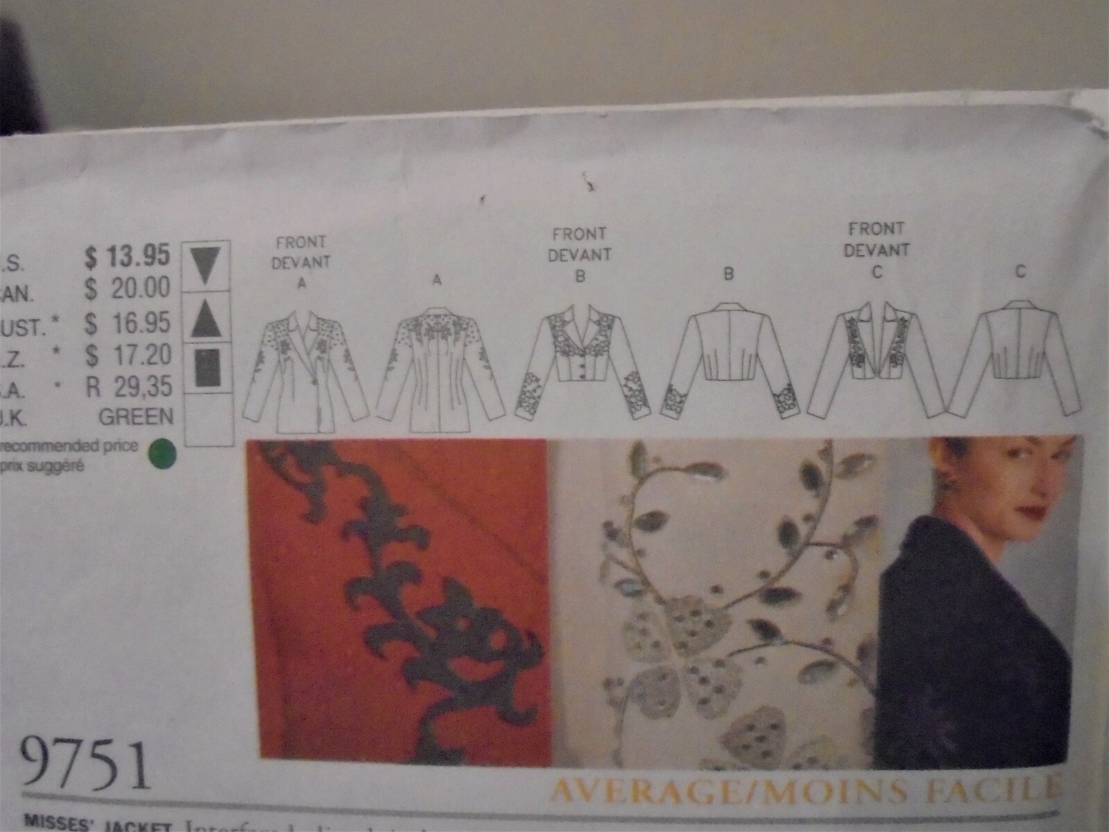 Vogue Creative #9751 Sewing Pattern-sizes 6-8-10, Misses Jackets-New