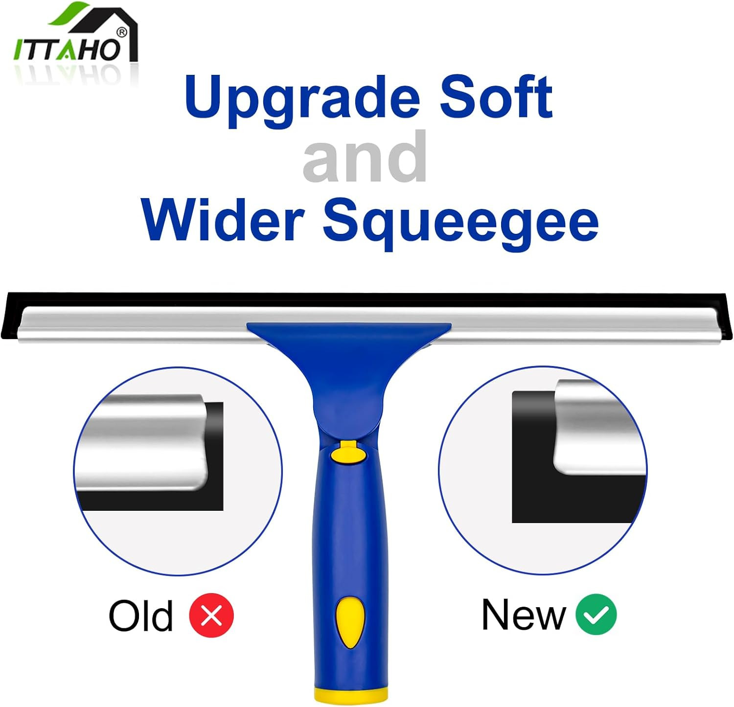 Window Squeegee with Extension Pole, Separate 12" Squeegee & 11" Microfiber Scru