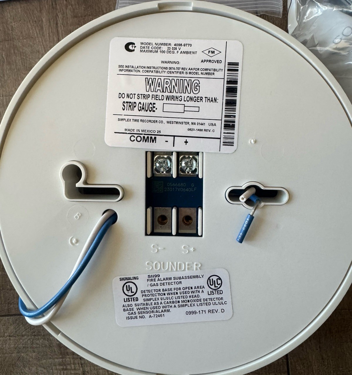 Simplex 4098-9770 - Truealarm CO sensor Base