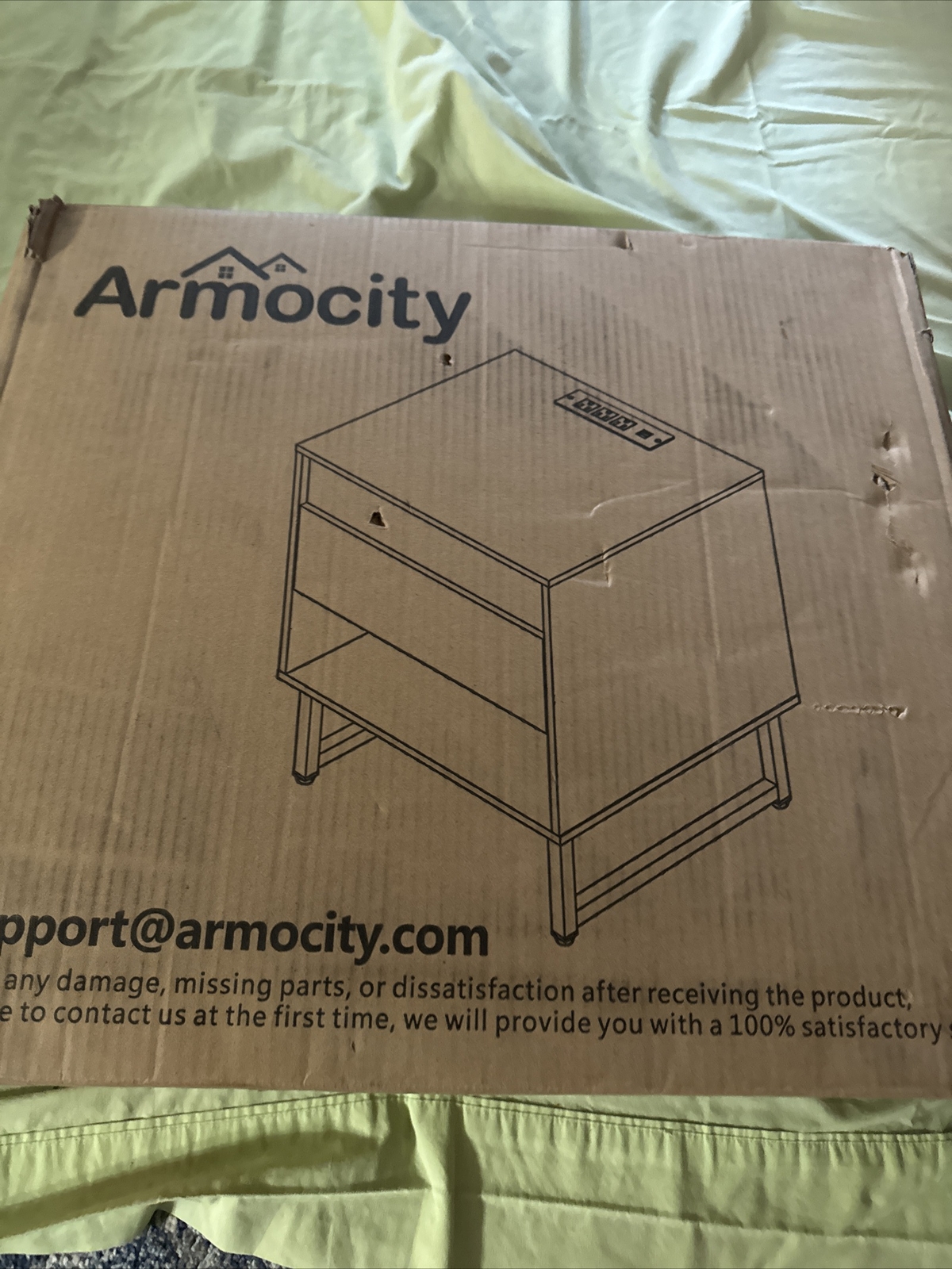 armocity Night Stand with Charging Station, Nightstand LED Lights, Black