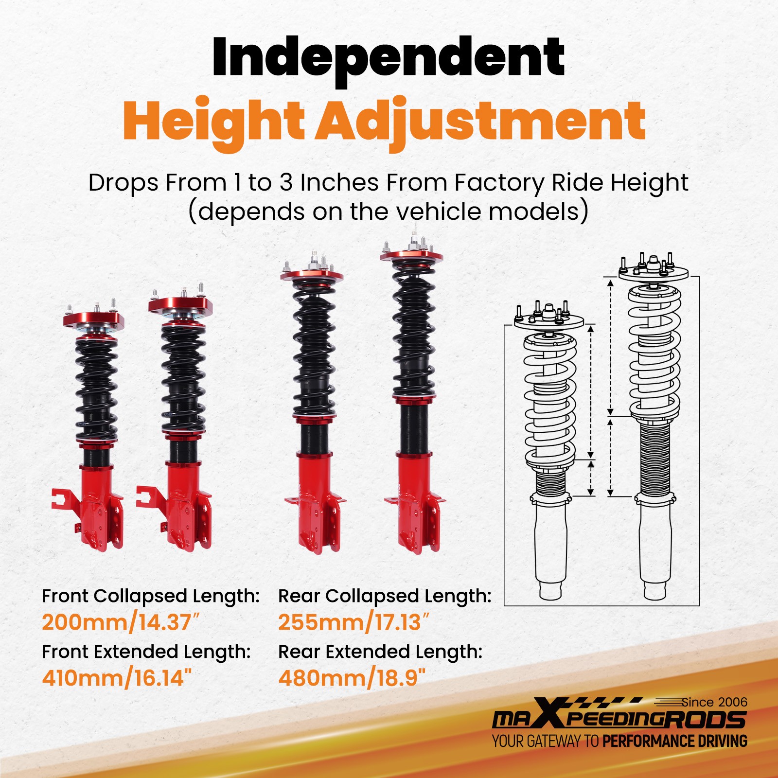 MaXpeedingrods Coilover Lowering Kit ADJUSTABLE Damping For SENTRA B13 91-94