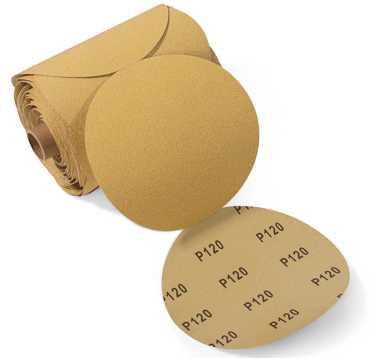 100 PCS 6 inch PSA Gold Sandpaper Roll 120 Grit Sticky Back Sanding Discs 150MM