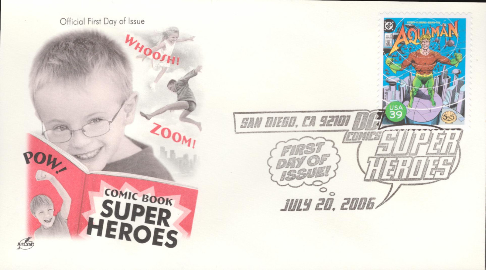 2006 First Day of Issue - DC Comic Heros - Aquaman - Art Craft Cachet