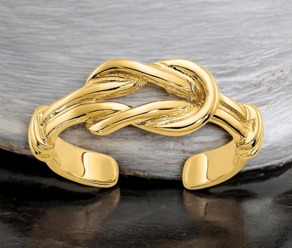 10k or 14k Yellow Gold Love Knot Toe Ring - Adjustable Toe Ring - Knot Toe Ring