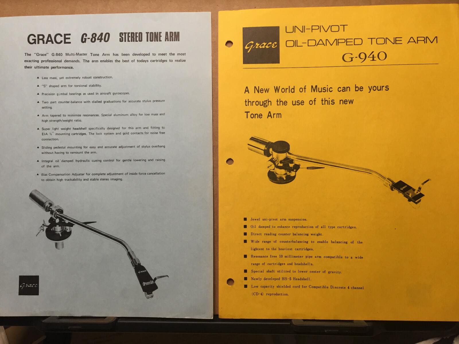 Vtg Sumiko Spec Sheet Brochure Grace G840 Pick-up Arm G-940 Tonearm