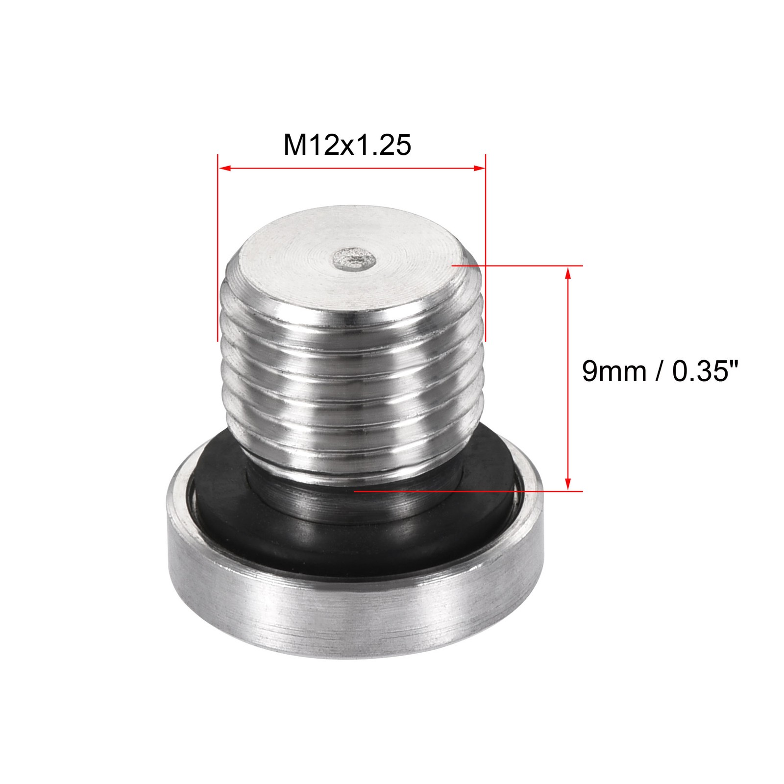 Stainless Steel Inner Hex Head M12 x 1.25 Pipe Fitting Plug Seal Ring