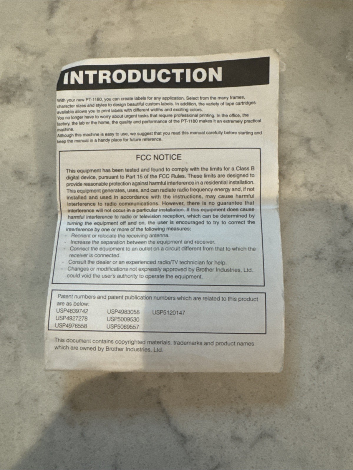 P-Touch Label Maker Brother PT1180 ONLY Users Guide Instructions How To Manual